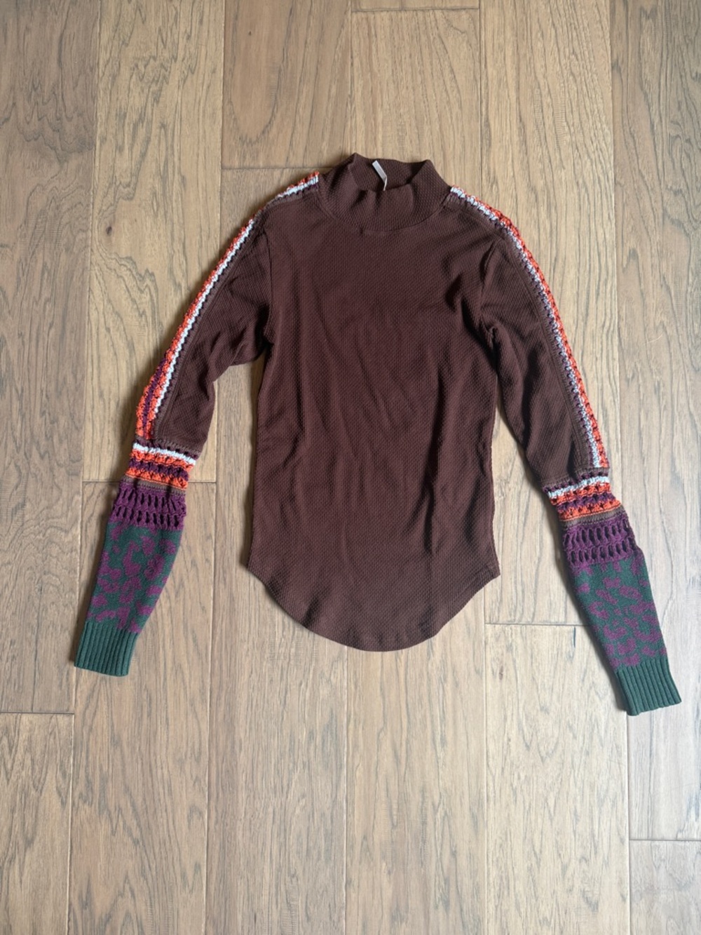 Free People Brown Ribbed & Crochet Top XS